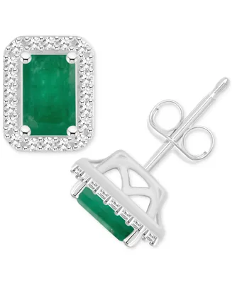 Sapphire (1-2/5 ct. t.w) & Diamond (1/5 t.w.) Stud Earrings Sterling Silver (Also Ruby Emerald)