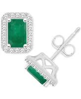 Sapphire (1-2/5 ct. t.w) & Diamond (1/5 t.w.) Stud Earrings Sterling Silver (Also Ruby Emerald)