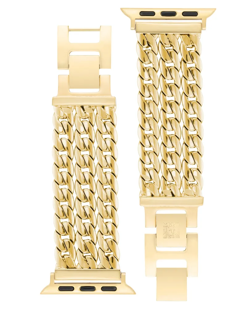 Anne Klein Women's Gold-Tone Alloy 3-Row Chain Bracelet Compatible with 38/40/41mm Apple Watch - Gold