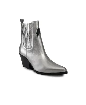 Bala Di Gala Women's Metallic Silver Premium Leather Ankle Boots Lightning Bolt & Star Lyra By