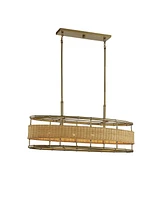 Savoy House Arcadia 4-Light Linear Chandelier in Burnished Brass with Natural Rattan