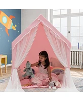 Costway Kids Playhouse Large Children Indoor Play Tent Gift w/ Cotton Mat Longer Curtain