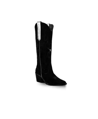 Women's Knee-High Black Suede Leather Western Boots Fenix by Bala Di Gala