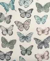 Magdalena Butterfly Print Sheer Rod Pocket Kitchen Curtain Tier Pair