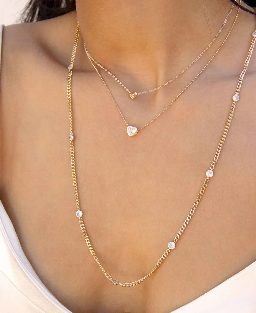 Ettika Dainty Chain and Crystal Heart Necklace Set of 2