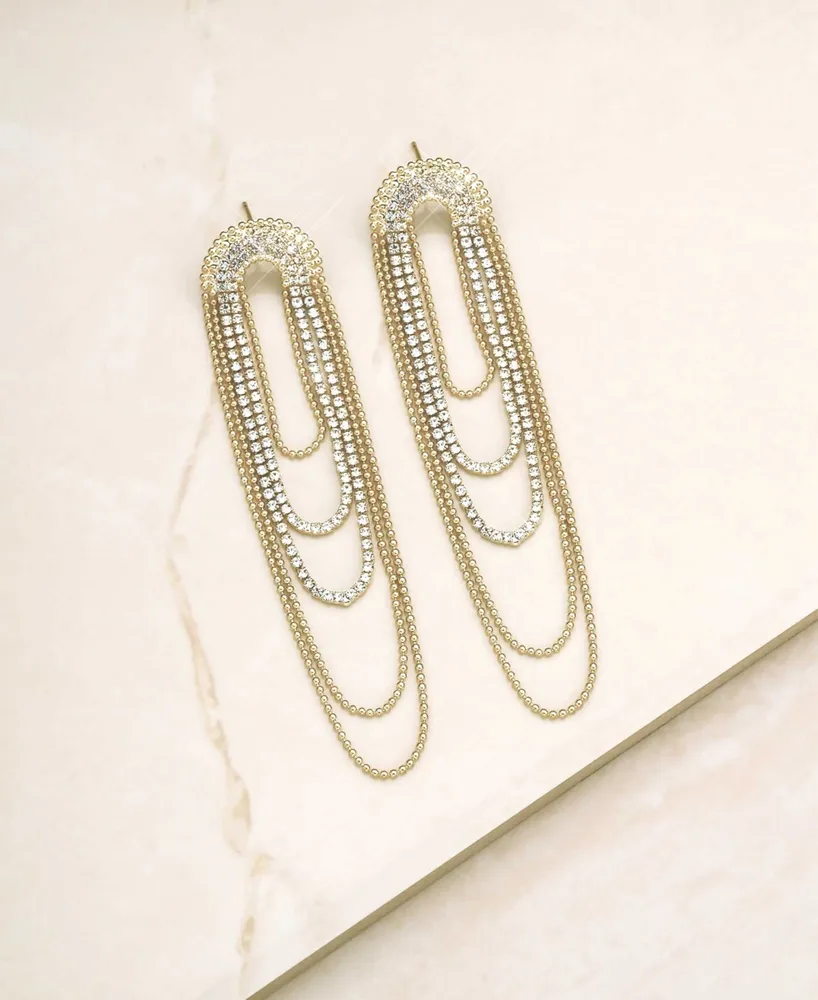 Ettika Crystal and Looped Chain Earrings in 18K Gold Plating