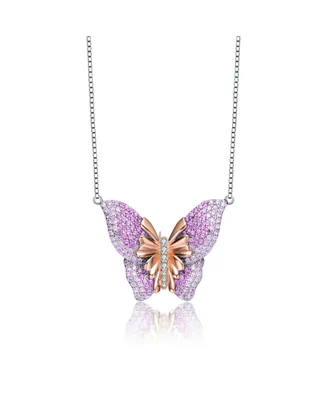 Genevive High Quality Sterling Silver Cubic Zirconia Butterfly Necklace