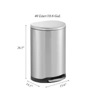 10.6 Gal./40 Liter Stainless Steel Semi-round Step-on Trash Can for Kitchen