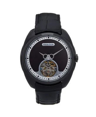 Heritor Automatic Men Roman Leather Watch - Black, 46mm
