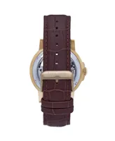 Heritor Automatic Men Xander Leather Watch - Gold/Brown, 45mm