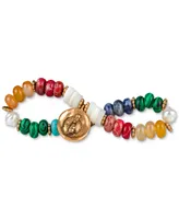 Patricia Nash Gold-Tone Bee Charm Multicolor Beaded Stretch Bracelet