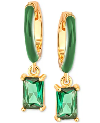 Giani Bernini Green Cubic Zirconia & Green Enamel Dangle Hoop Earrings in 18k Gold-Plated Sterling Silver, Created for Macy's