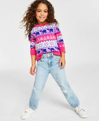 Holiday Lane Little Girls Santa Bear Sweater, Created for Macy's