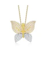 Genevive 14k Yellow Gold and White Gold Plating with Cubic Zirconia Butterfly Pendant Necklace in Sterling Silver