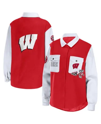 Women's Wear by Erin Andrews Red Wisconsin Badgers Button-Up Shirt Jacket