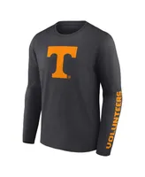 Men's Fanatics Heathered Charcoal Tennessee Volunteers Double Time 2-Hit Long Sleeve T-shirt