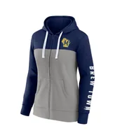 Women's Fanatics Navy, Gray Milwaukee Brewers Take The Field Colorblocked Hoodie Full-Zip Jacket