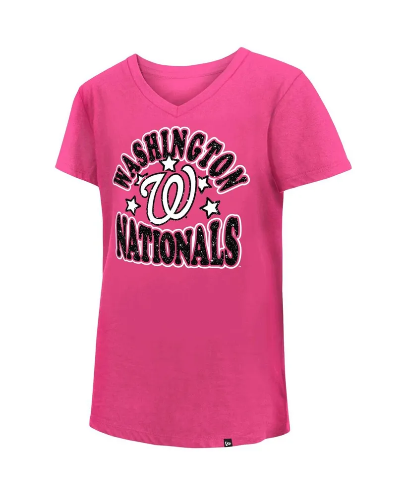 Big Girls New Era Pink Washington Nationals Jersey Stars V-Neck T-shirt