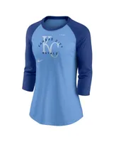 Women's Nike Royal, Light Blue Kansas City Royals Next Up Tri-Blend Raglan 3/4-Sleeve T-shirt