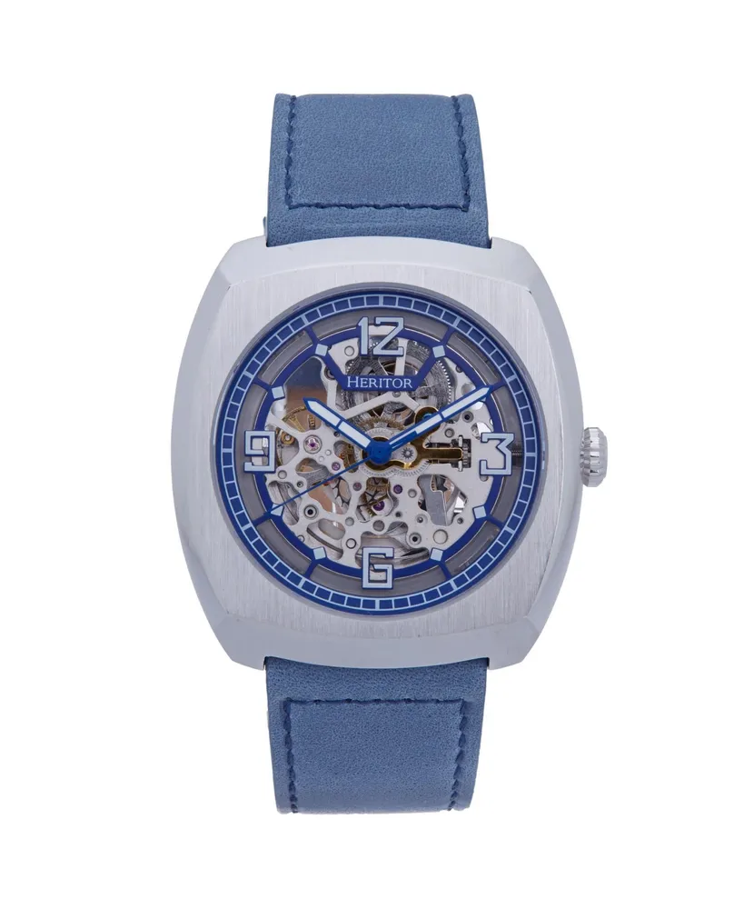 Heritor Automatic Men Gatling Leather Watch - Silver/Navy, 44mm