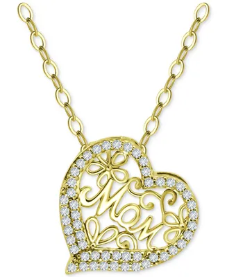 Giani Bernini Cubic Zirconia Mom Heart Pendant Necklace in 18k Gold-Plated Sterling Silver, 16" + 2" extender, Created for Macy's