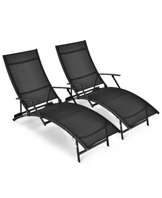 Costway 2PCS Patio Folding Lounge Chair Chaise Recliner Adjustable Stackable W/Armrest