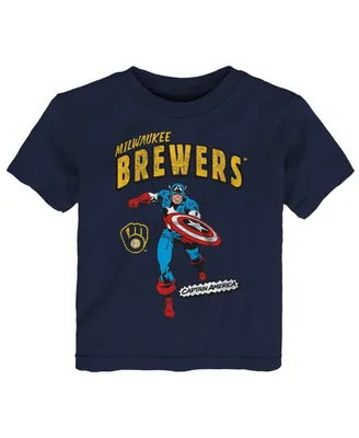 Toddler Boys and Girls Navy Milwaukee Brewers Team Captain America Marvel T-shirt