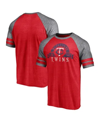 Men's Fanatics Heather Red Minnesota Twins Utility Two-Stripe Raglan Tri-Blend T-shirt