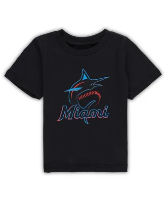 Toddler Boys and Girls Black Miami Marlins Team Crew Primary Logo T-shirt