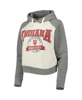 Women's Pressbox Cream and Heather Gray Indiana Hoosiers Cody Tri-Bend Raglan Pullover Hoodie