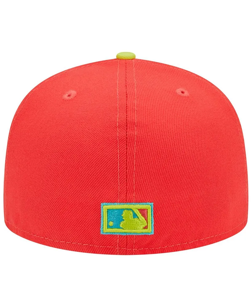 Men's New Era Red and Neon Green Detroit Tigers 1968 World Series Champions Lava Highlighter Combo 59FIFTY Fitted Hat