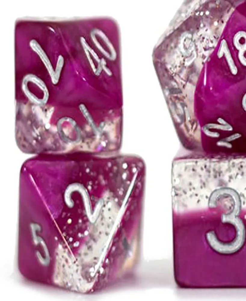 Gatekeeper Games, Halfsies Dice Glitter Edition Wine 7 Piece Rpg Dice Set, Roleplaying, Comes in Plastic Dice Keeper, Wine Fine Silver Glitter, 2 Tone