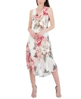 Robbie Bee Petite Printed Chiffon Sleeveless A-Line Midi Dress