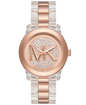 Michael Kors Women's Runway Quartz Three-Hand Clear Castor Oil and Rose Gold-Tone Stainless Steel Watch 38mm - Two