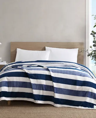 Nautica Awning Stripe Ultra Soft Plush Fleece Blanket