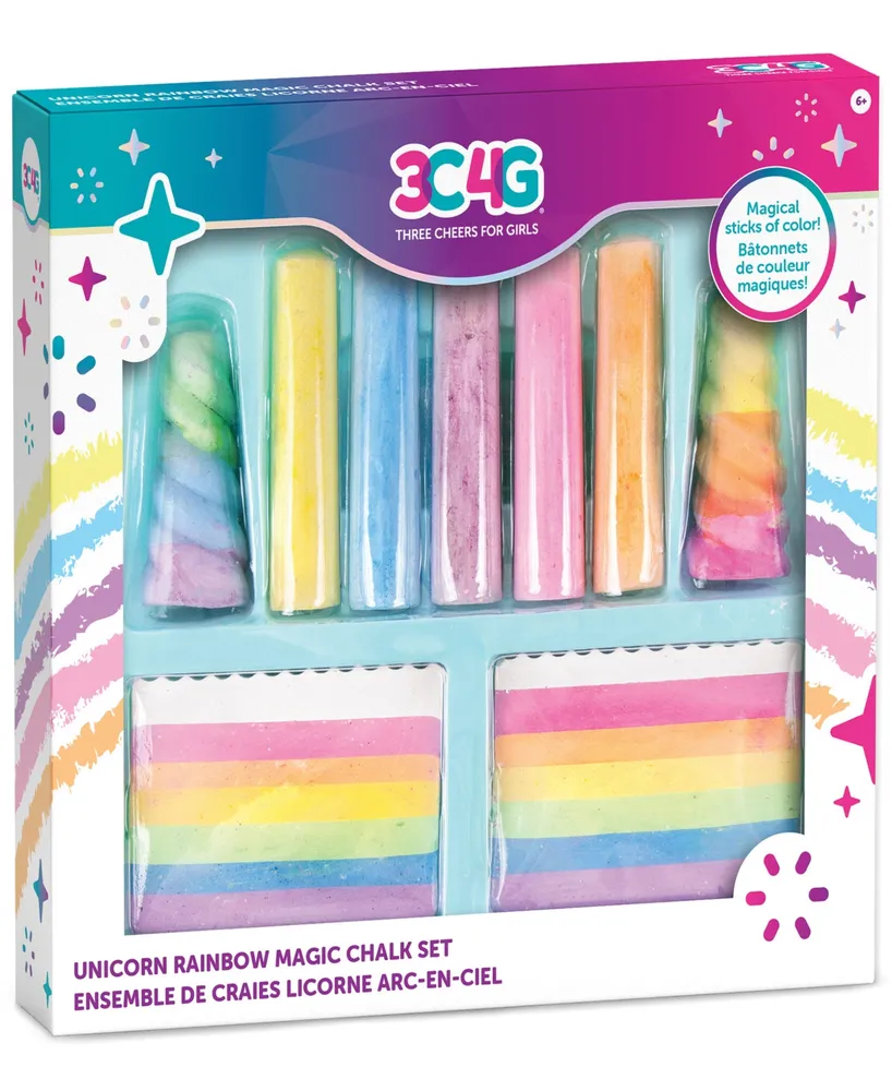 Three Cheers For Girls 3C4G Unicorn Rainbow Magic Chalk 9 Piece Set, Make  It Real, Sidewalk Chalk For Kids Washable Outdoor Chalk Set, Includes 5  Stic