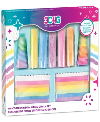 Three Cheers For Girls 3C4G Unicorn Rainbow Magic Chalk 9 Piece Set, Make It Real, Sidewalk Chalk For Kids Washable Outdoor Chalk Set, Includes 5 Stic