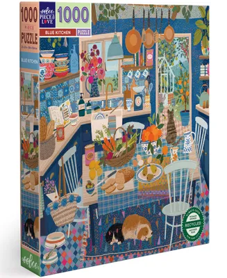 Eeboo Piece And Love Blue Kitchen 1000 Piece Square Adult Jigsaw Puzzle Set, Ages 14 years and up