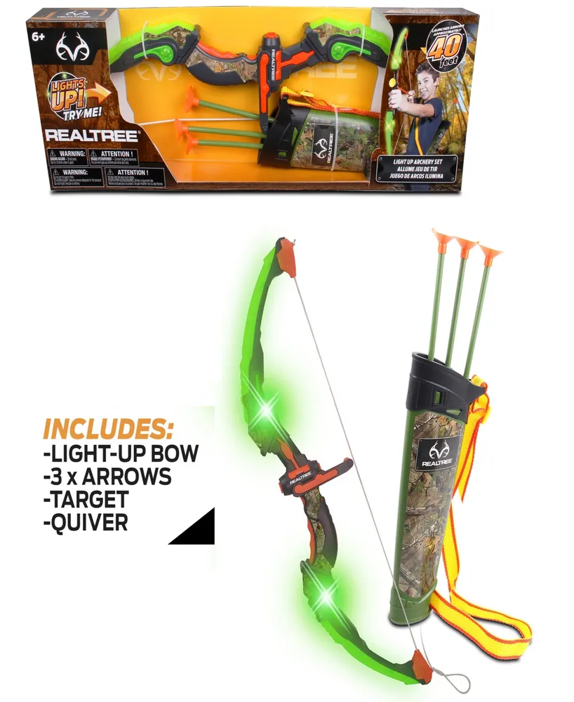 Realtree Nkok Light Up Archery Set 24.5" Green With Quiver, 25020, Arrows Can Shoot Up To 40', 3 Arrows Target, Lights Up Flashing Patterns, Officiall