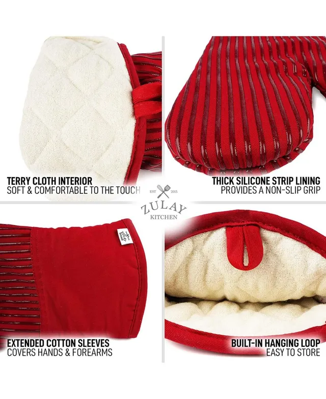 Zulay Kitchen Heat Resistant Thick Cotton Oven Mitts with Non-Slip