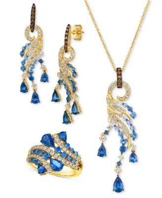 Le Vian Multi Sapphire Diamond Swirl Pendant Necklace Drop Earrings Ring Jewelry Collection In 14k Gold