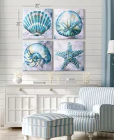 American Art Decor Coastal Beach Seashells Starfish 4 Piece Canvas Art Set, 20" x 20"