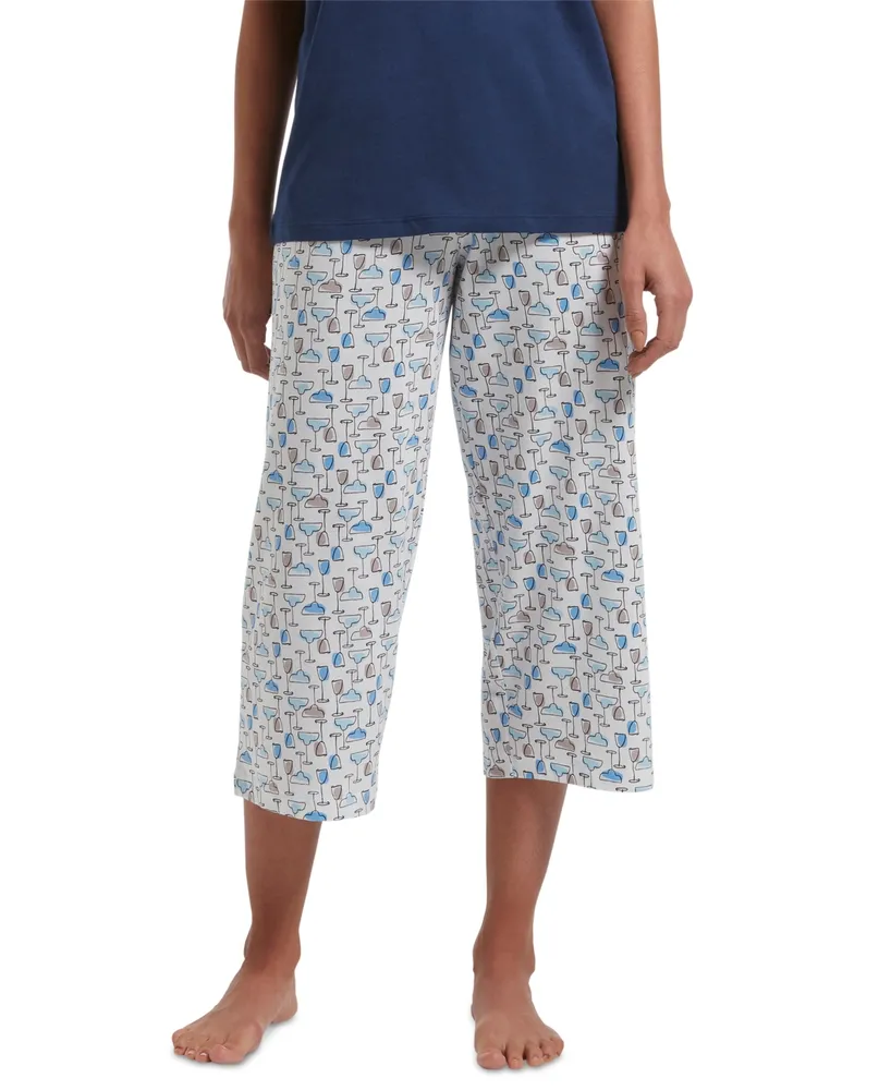 Hue Women's Sleepwell Printed Knit Capri Pajama Pant Made with Temperature Regulating Technology