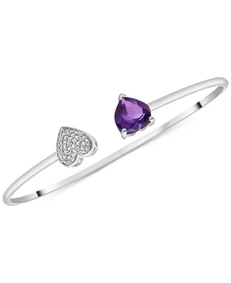 Amethyst (1/10 ct. t.w.) & Diamond Accent Heart Cuff Bangle Bracelet in Sterling Silver