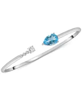 Sky Blue Topaz (2-3/4 ct. t.w.) & Lab-grown White Sapphire (3/8 ct. t.w.) Cuff Bangle Bracelet in Sterling Silver