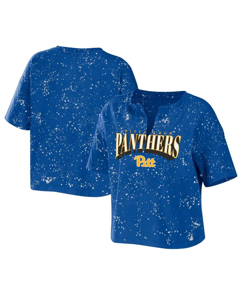 Women's Wear by Erin Andrews Royal Pitt Panthers Bleach Wash Splatter Notch Neck T-shirt