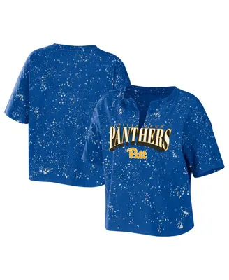Women's Wear by Erin Andrews Royal Pitt Panthers Bleach Wash Splatter Notch Neck T-shirt