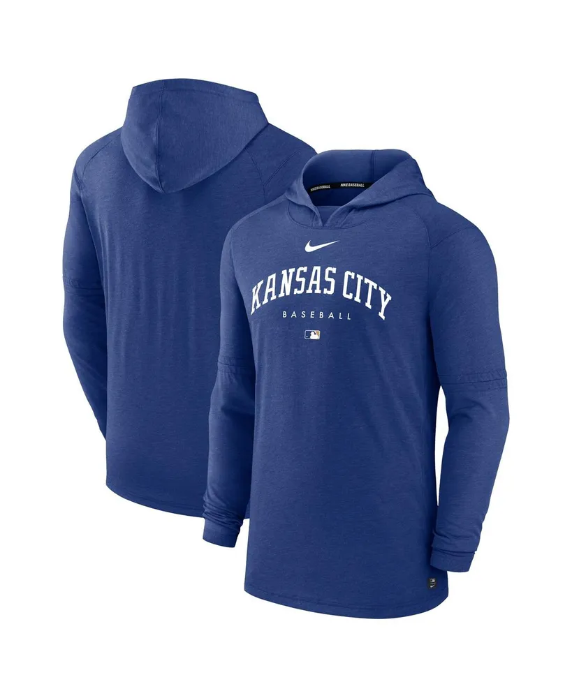 Men's Nike Heather Royal Kansas City Royals Authentic Collection Early Work Tri-Blend Performance Pullover Hoodie