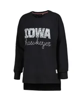 Women's Pressbox Black Iowa Hawkeyes Steamboat Animal Print Raglan Pullover Sweatshirt