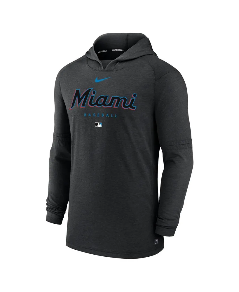 Men's Nike Heather Black Miami Marlins Authentic Collection Early Work Tri-Blend Performance Pullover Hoodie